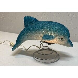 Vintage 90s Dolphin Lamp 11’ Popcorn Blue Night Light Tested Table Desk Lamp 3D